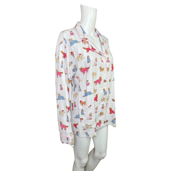 Karen Neuburger Live Love Lounge Pajama Top Light Grey Dogs Medium - Picture 2 of 7
